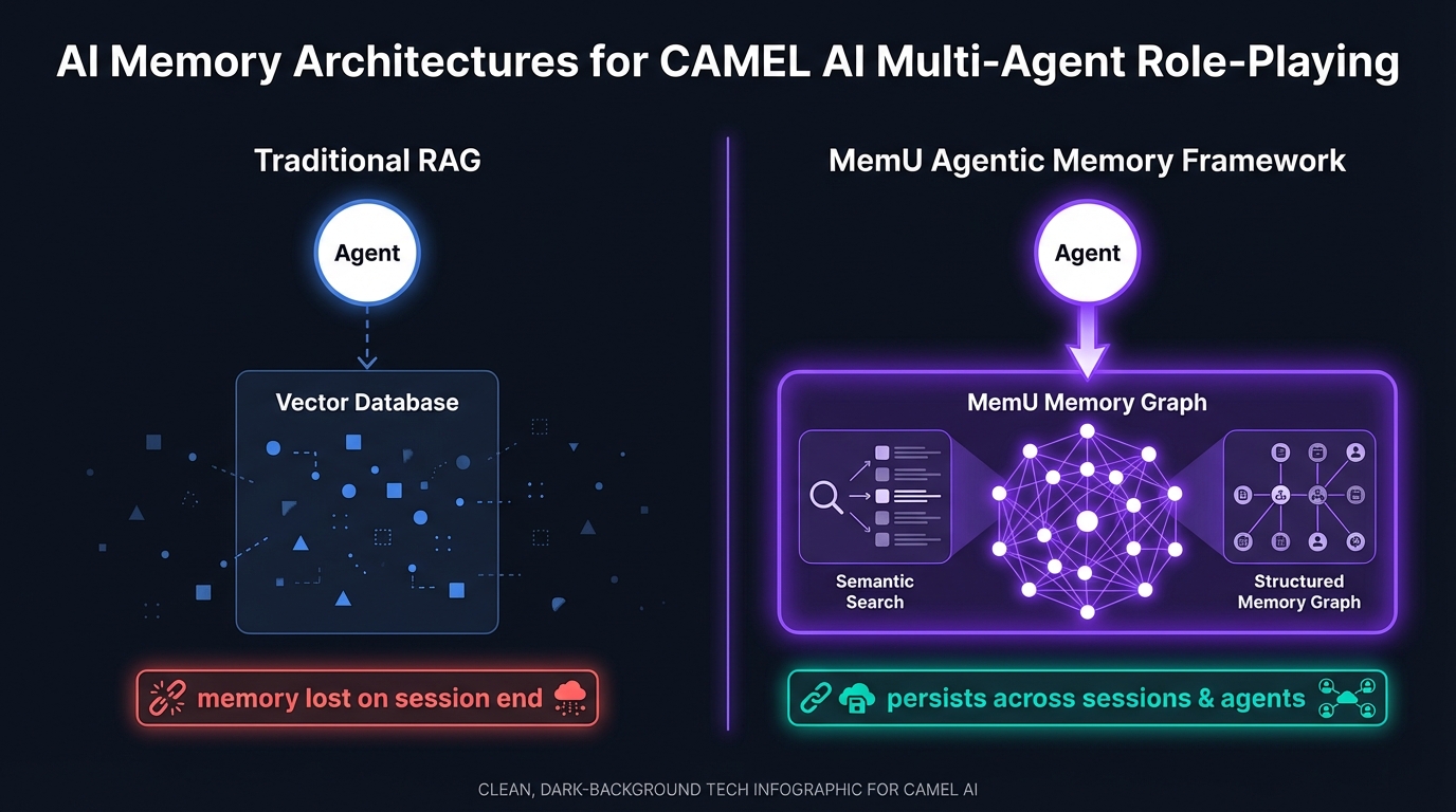 CAMEL AI role-playing agents with MemU persistent collaboration memory architecture