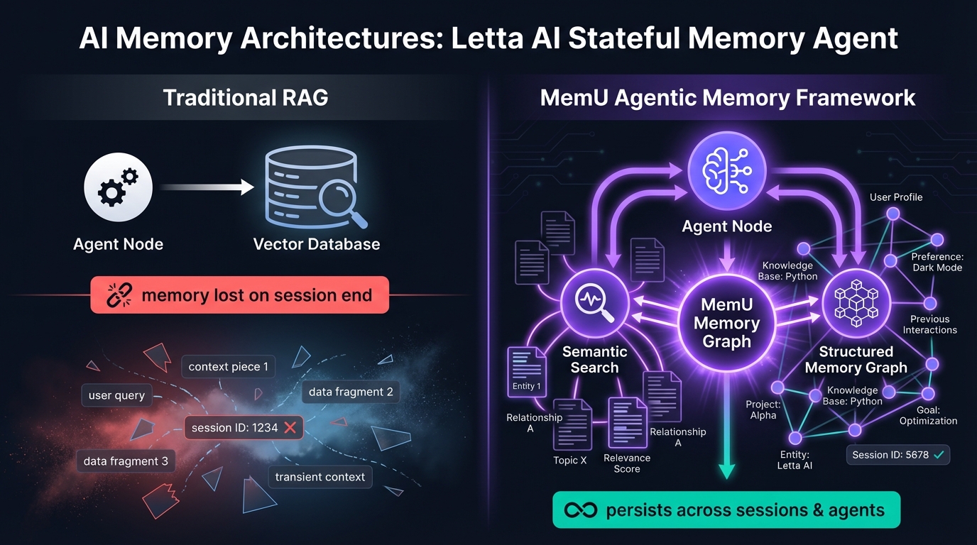Letta AI agents with MemU cross-agent organizational memory architecture