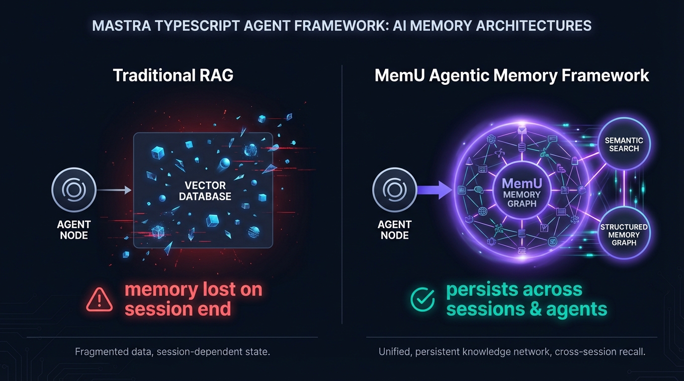 Mastra TypeScript agent framework with MemU persistent memory architecture