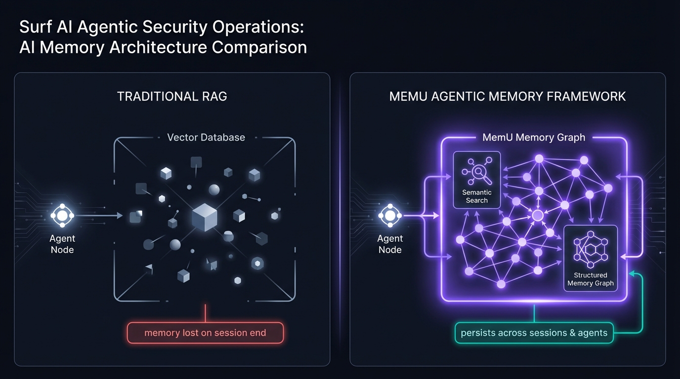 Surf AI living context graph with MemU persistent security intelligence layer