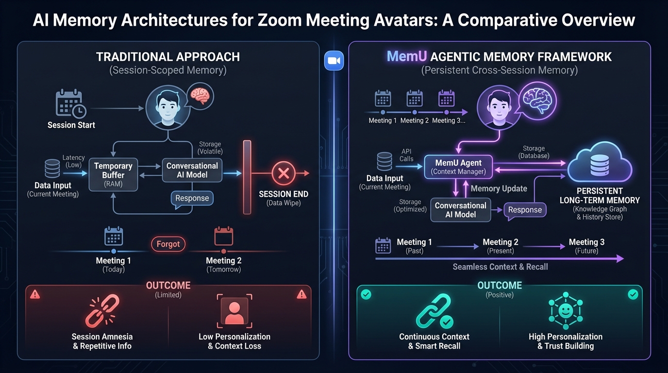 Session-scoped Zoom AI avatars vs persistent meeting agent memory architecture